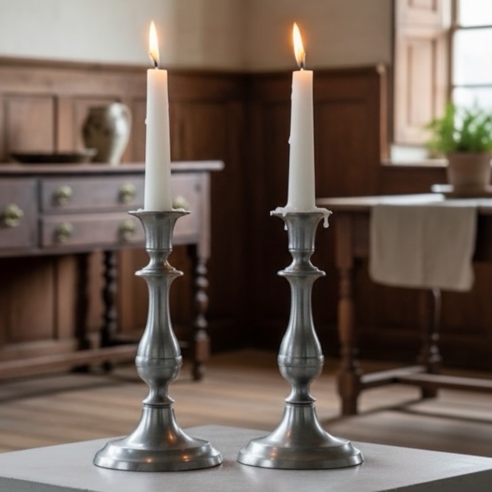 Woodbury Pewter TALL 9.75" Candlestick Holders Henry Ford Colonial Rustic *See *